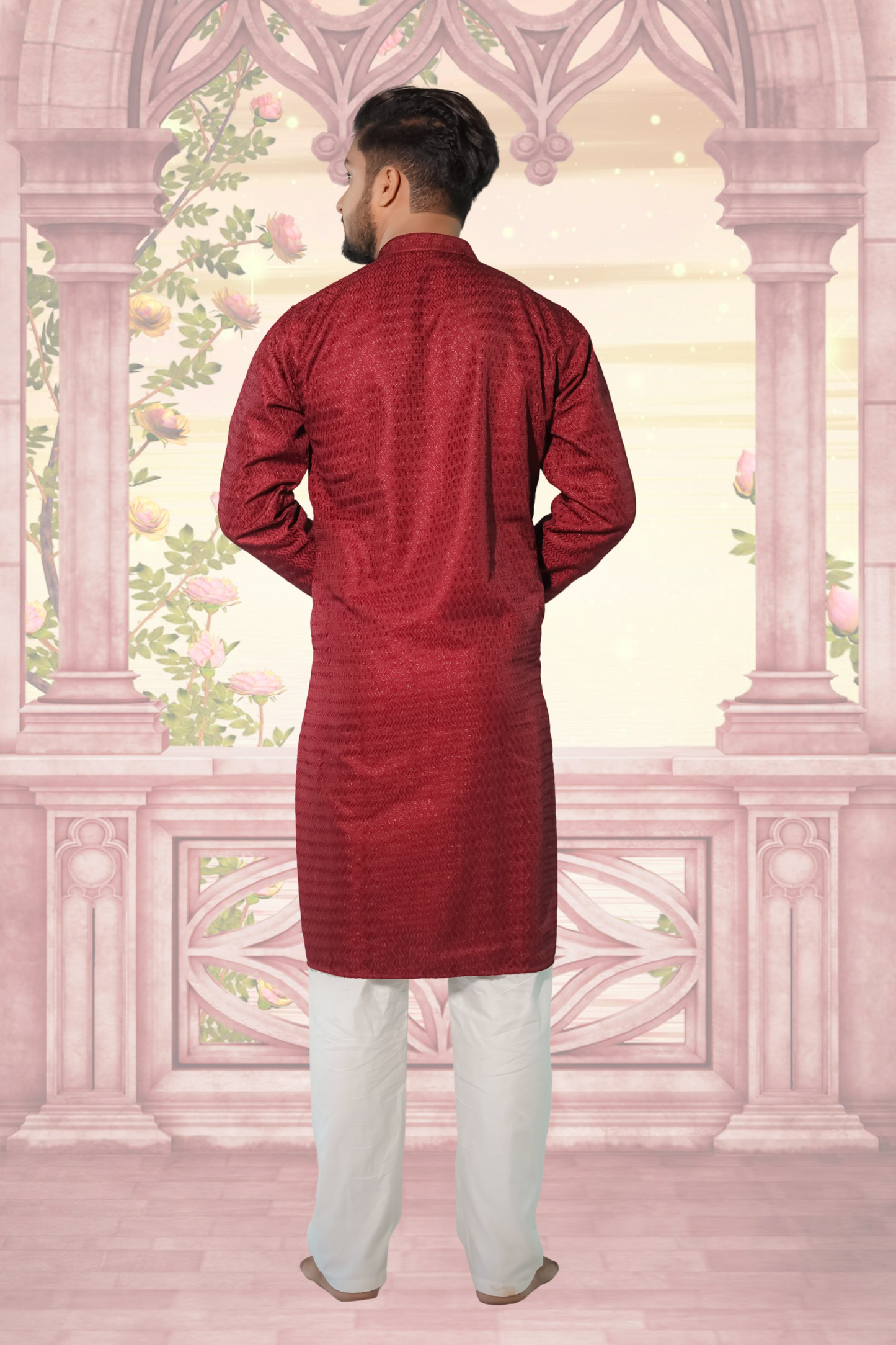 men mandarin neck kurta pyjama ethnic wear set