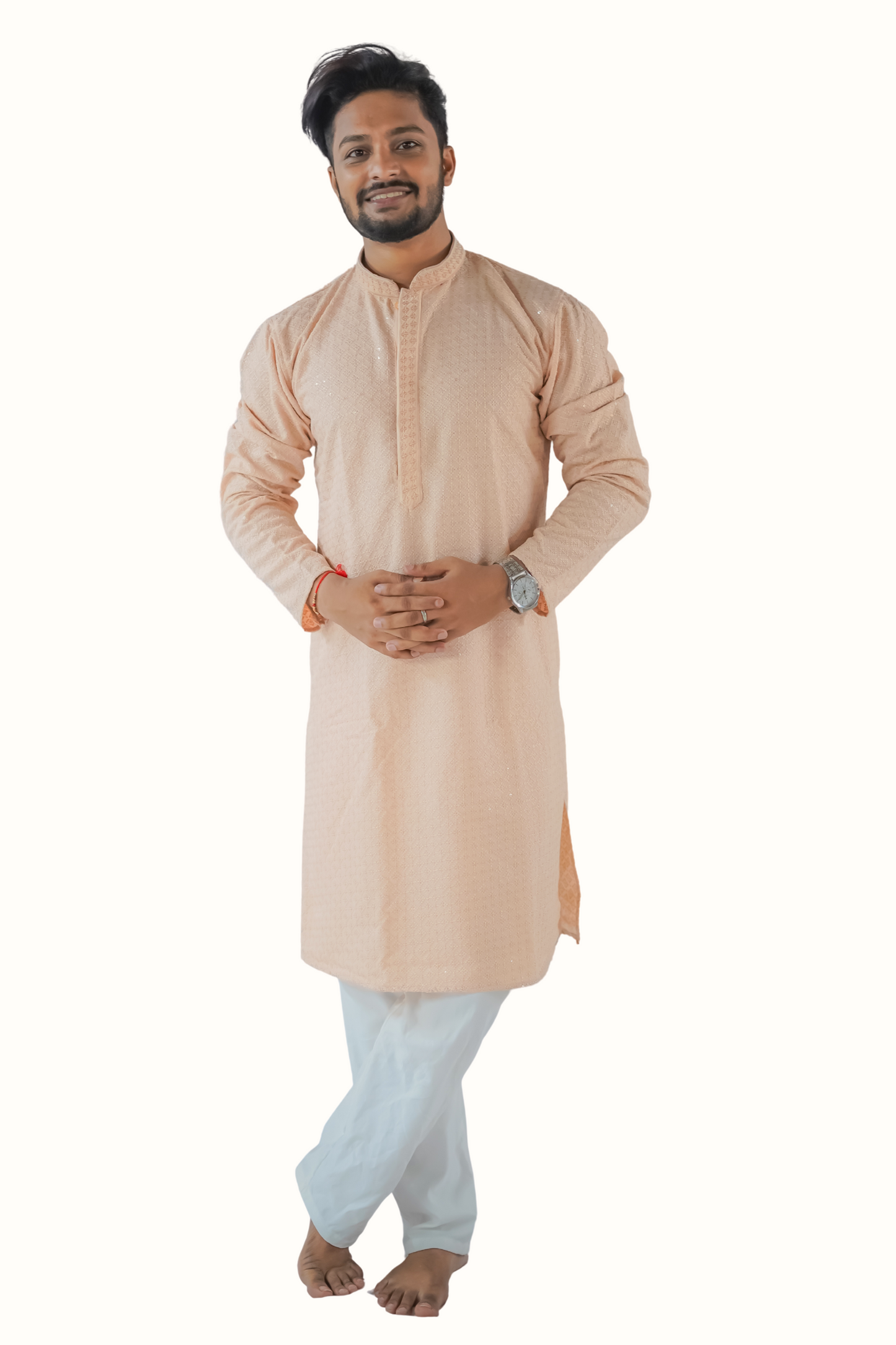 Men Embroidered Cotton Silk Straight Kurta  (Beige)