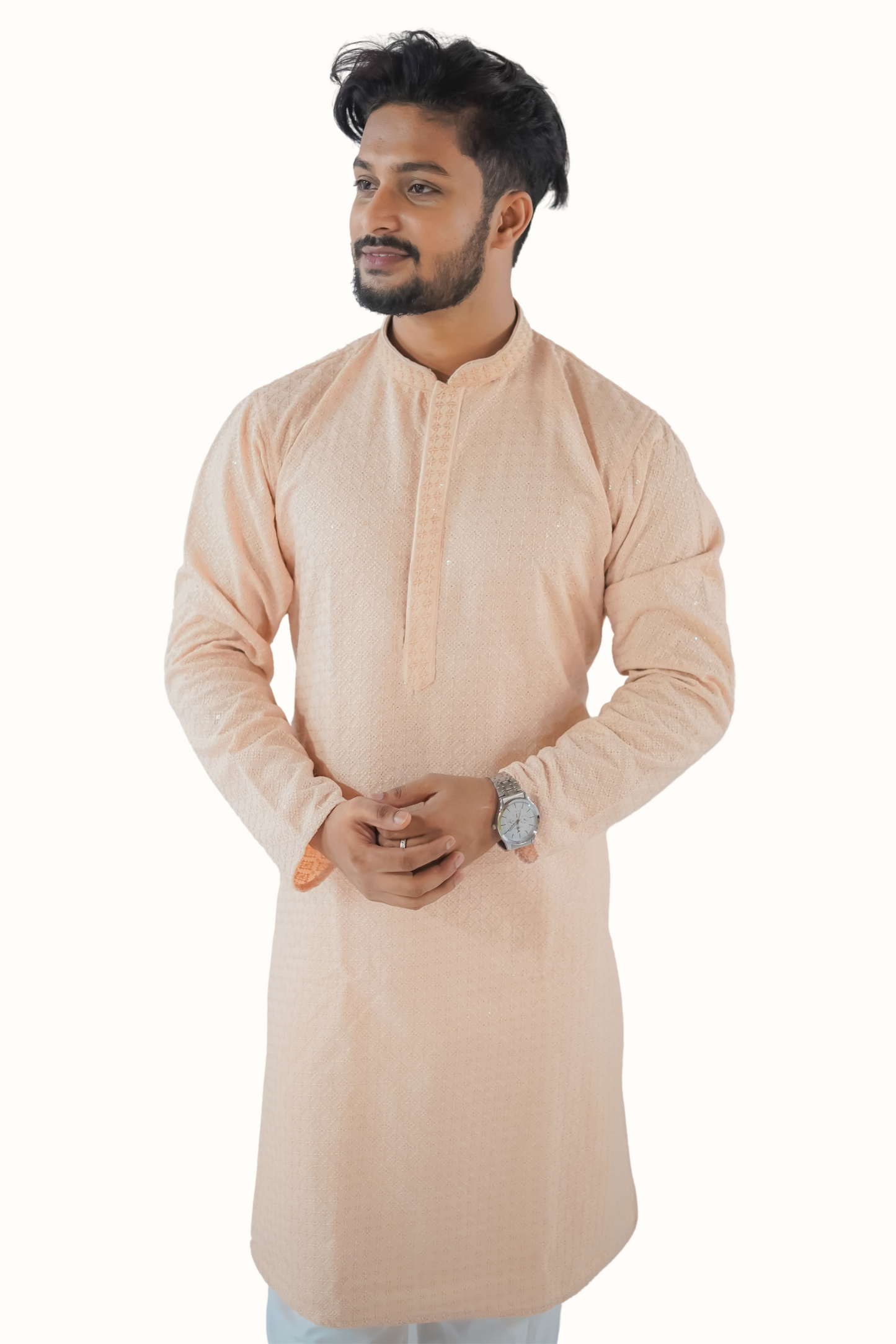 Men Embroidered Cotton Silk Straight Kurta  (Beige)