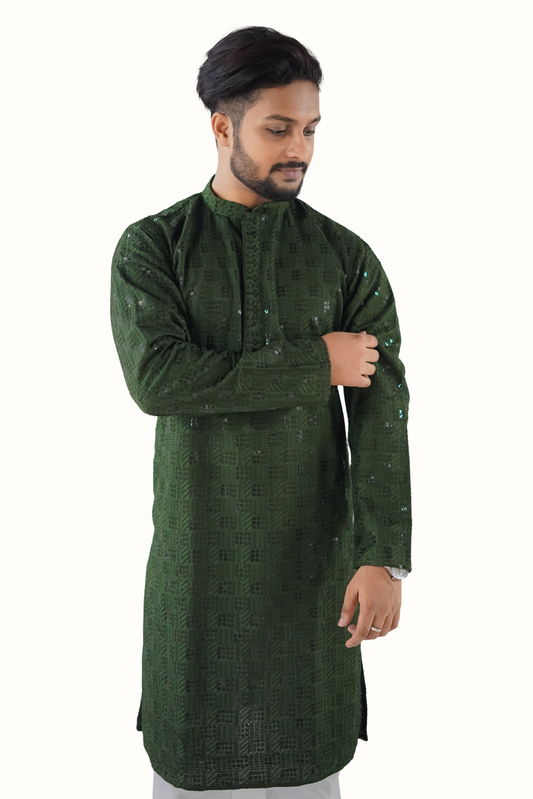 Men Ethnic Motifs Embroidered Regular Sequinned Kurta with Pyjamas