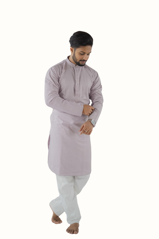 Exotic India Men's grey Cotton Kurta Pyjama