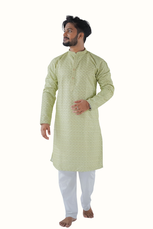 Embroidered Long Kurta with Mandarin Collar