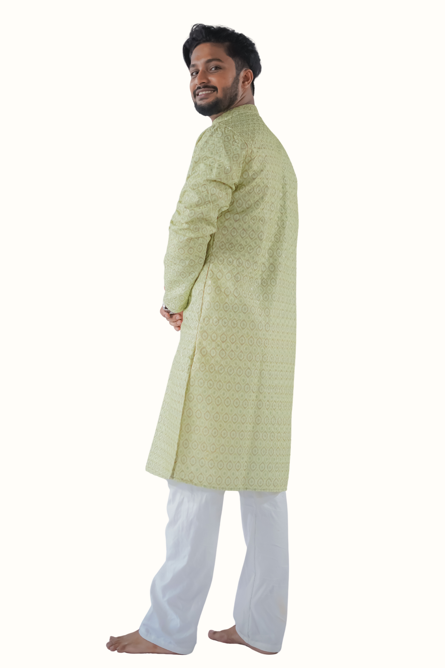 Embroidered Long Kurta with Mandarin Collar