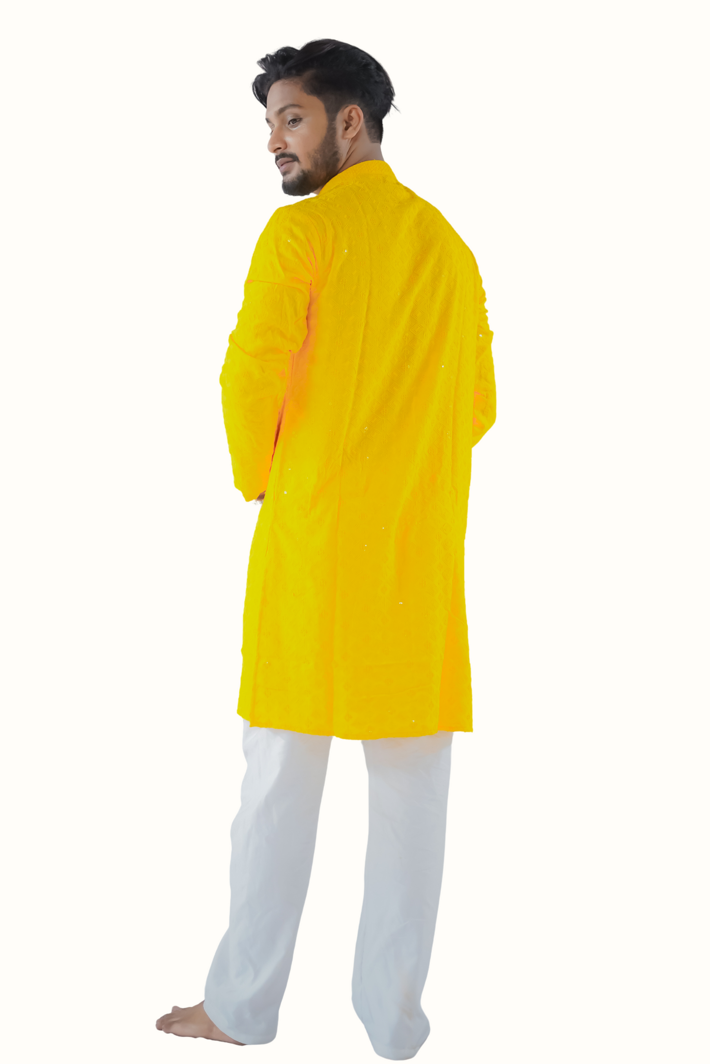 Haldi Yellow Cotton Trendy Kurta Pyjama Set For Men