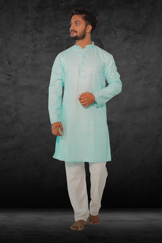 Lime Green Green Chikankari Embroidered Woven Design Straight Kurta With Pyjama