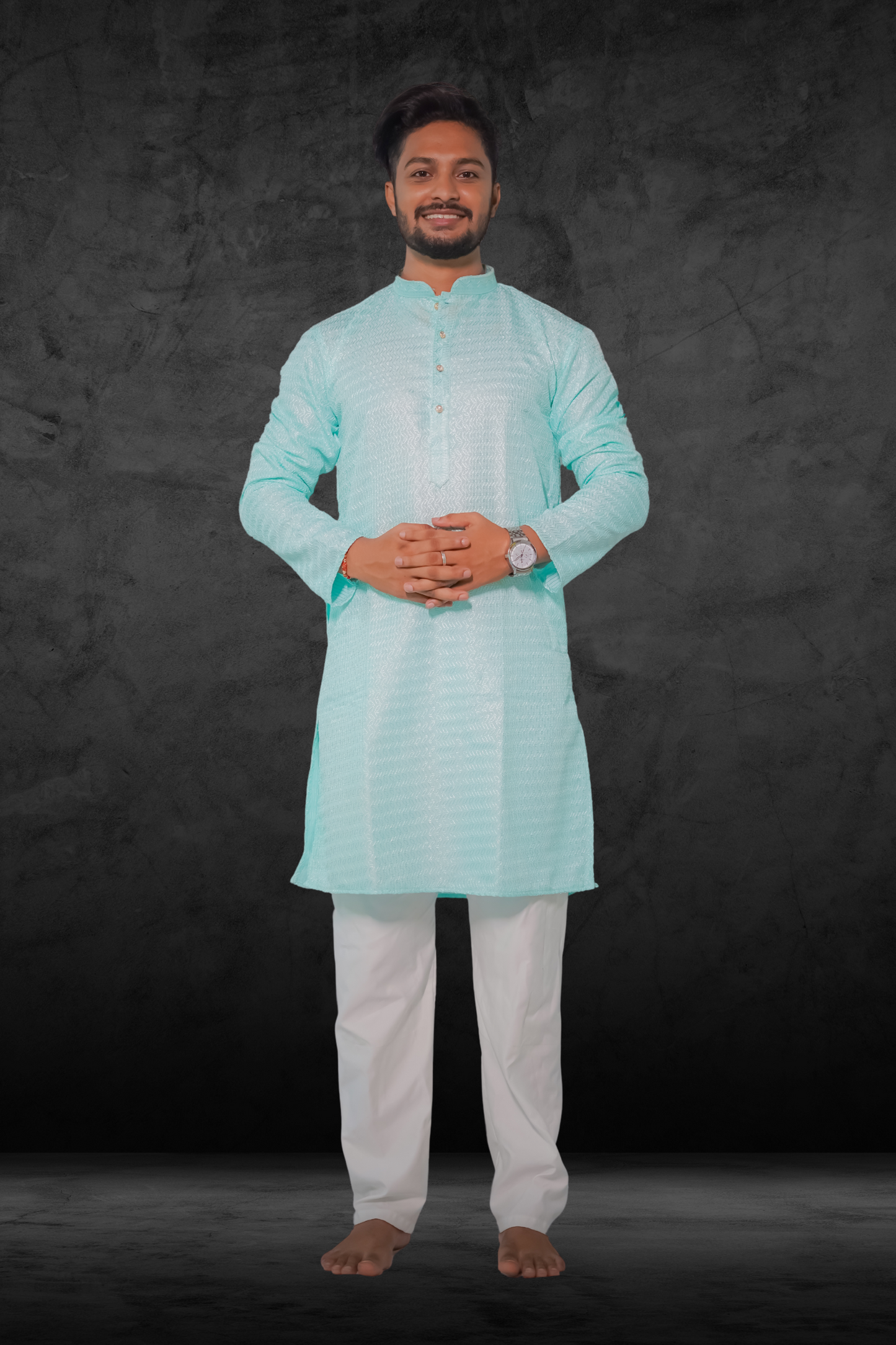 Lime Green Green Chikankari Embroidered Woven Design Straight Kurta With Pyjama