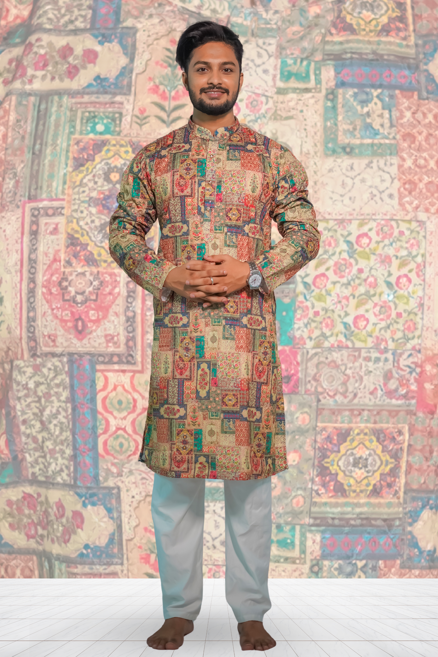 Men's stylist kurta from Cotton With Crosschat Sequence Work with payjama