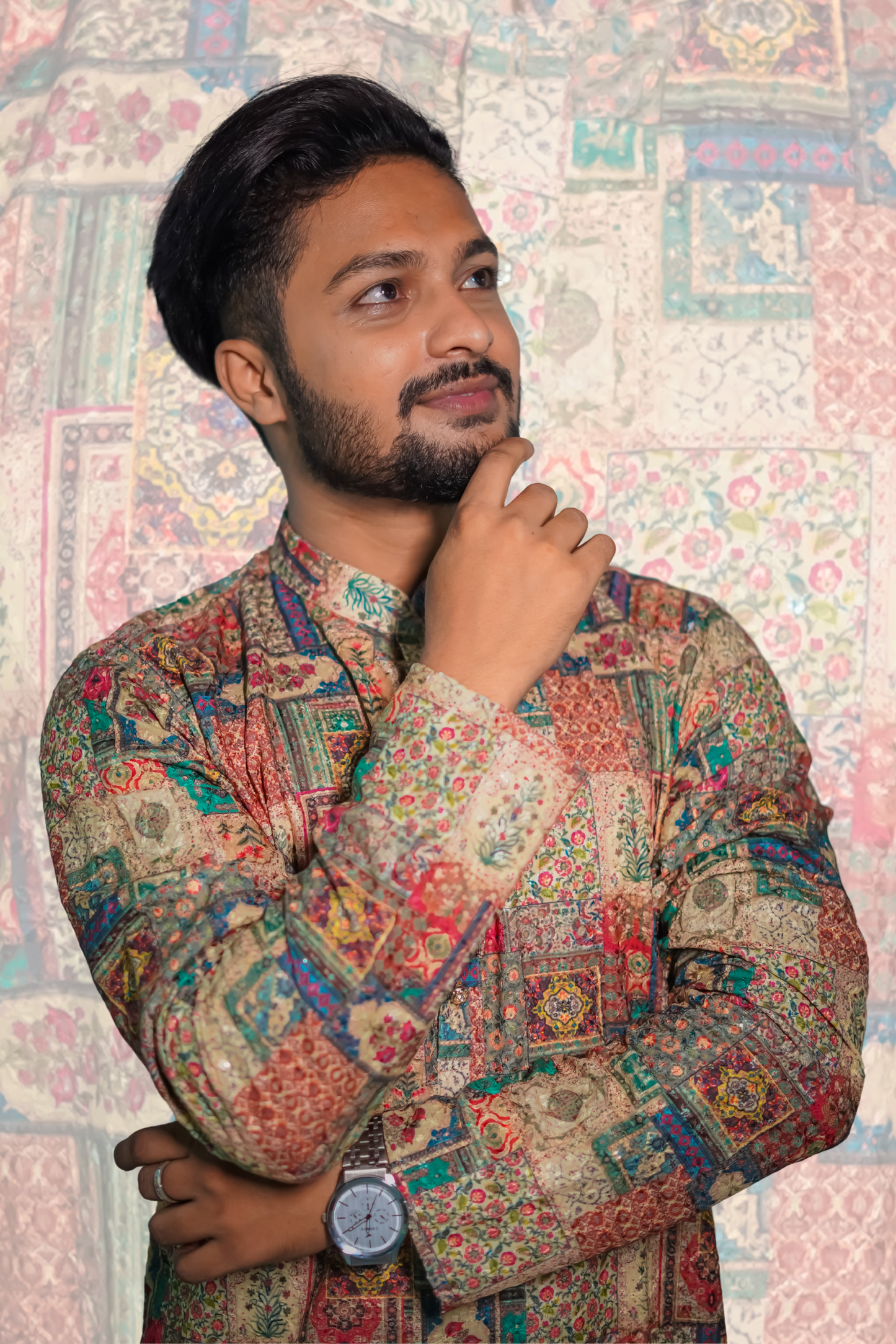 Men's stylist kurta from Cotton With Crosschat Sequence Work with payjama