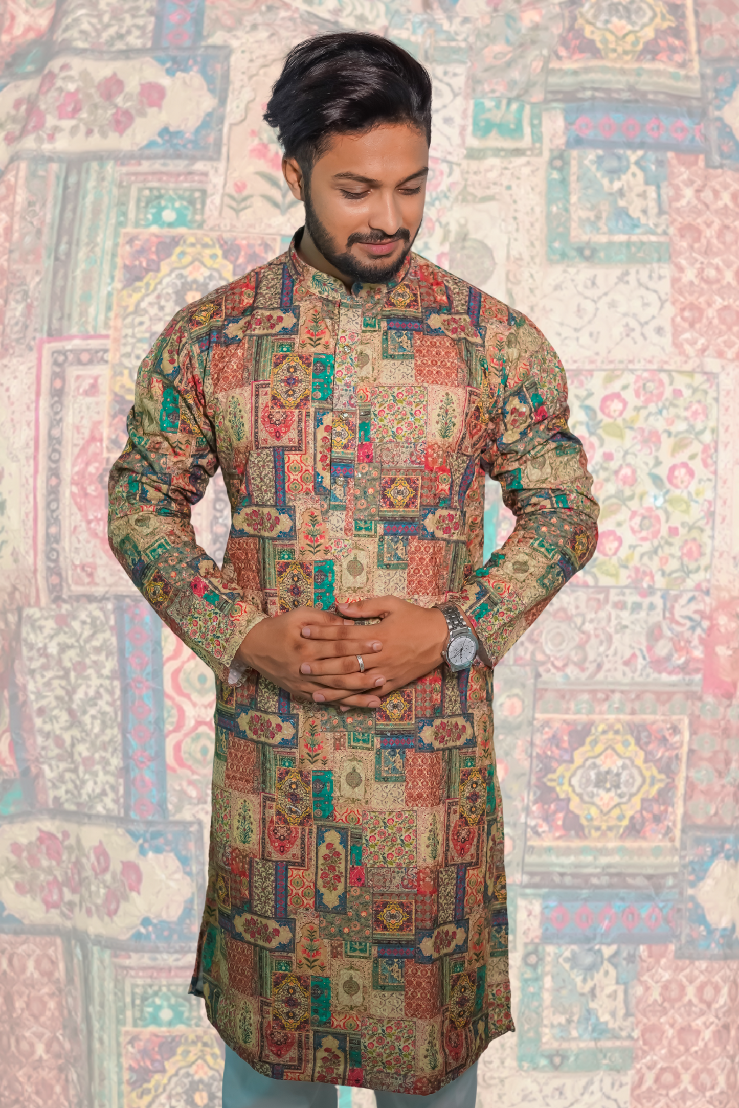 Men's stylist kurta from Cotton With Crosschat Sequence Work with payjama