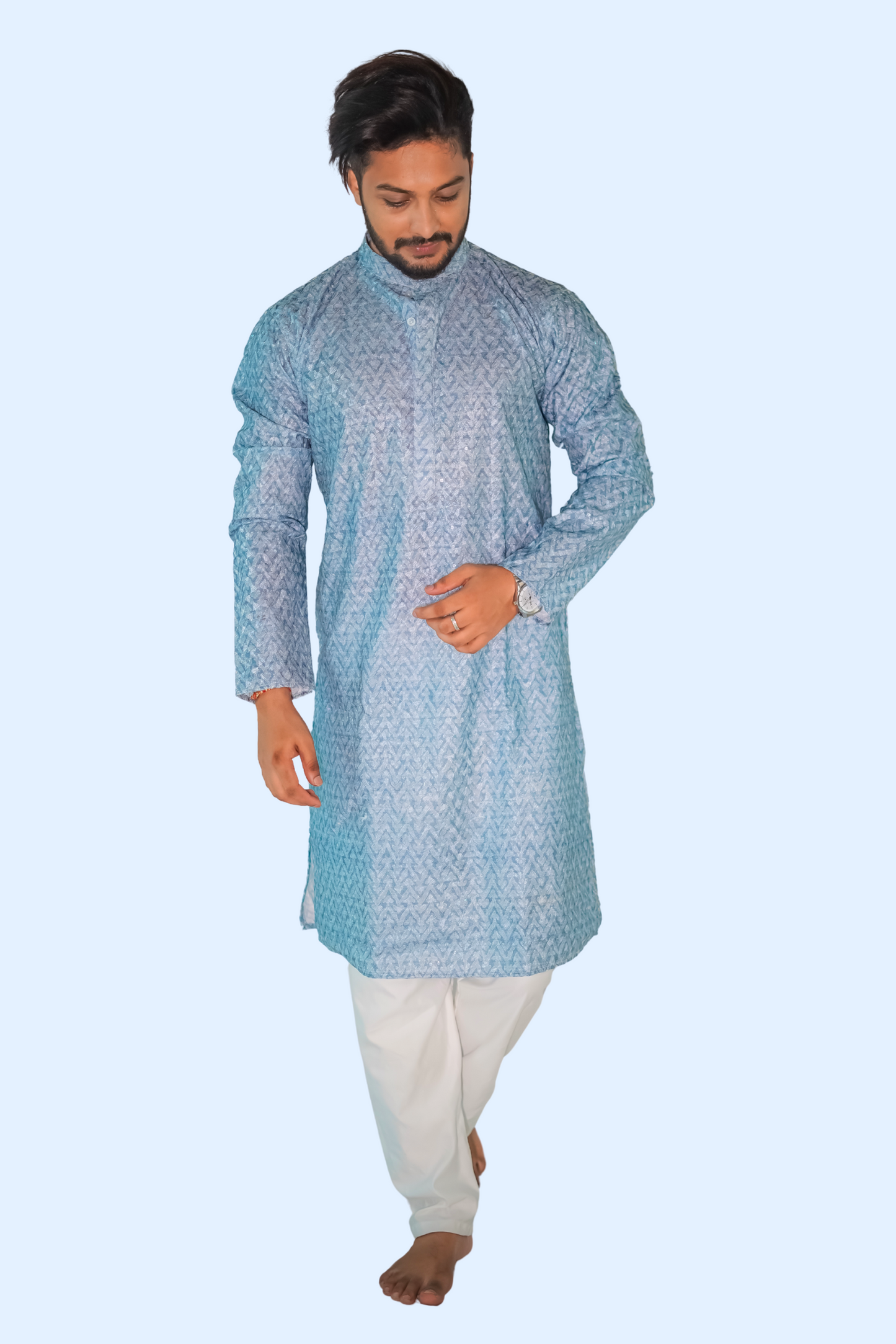 Men Blue & Beige Ethnic Motifs Kurta with Churidar
