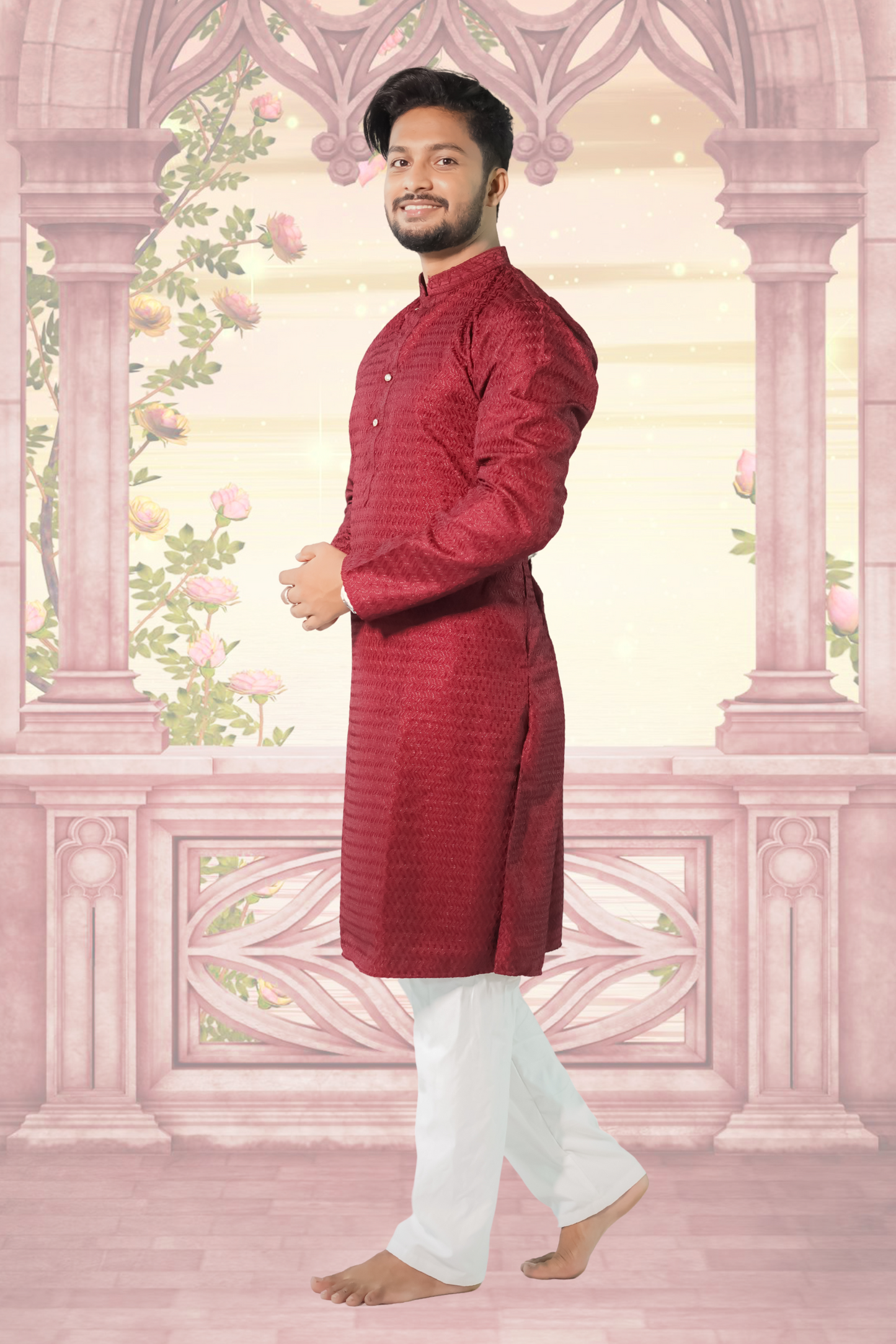 men mandarin neck kurta pyjama ethnic wear set