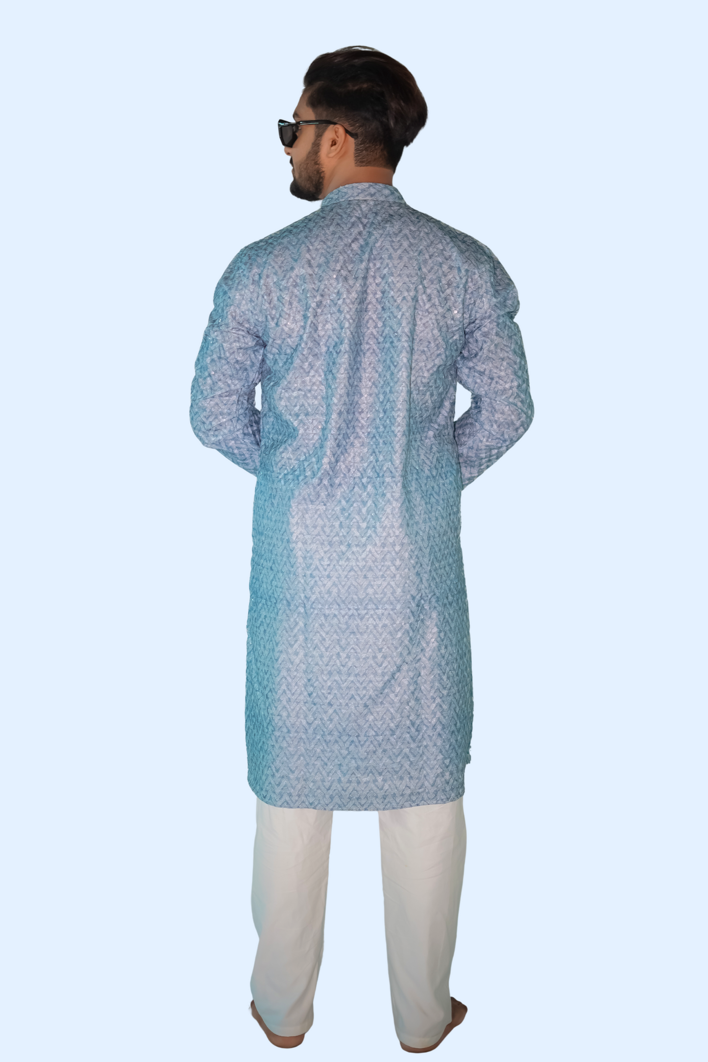 Men Blue & Beige Ethnic Motifs Kurta with Churidar