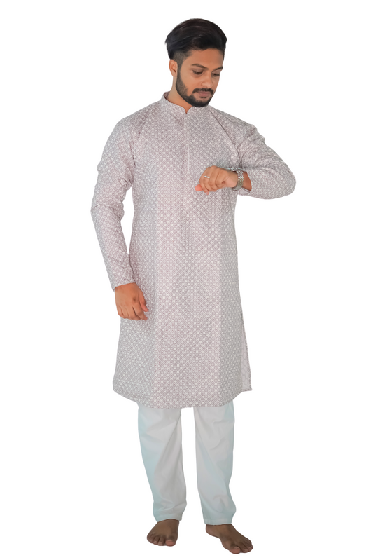 Men's embroidery gliter sequins rayon cotton fabric kurta_pyjama Set