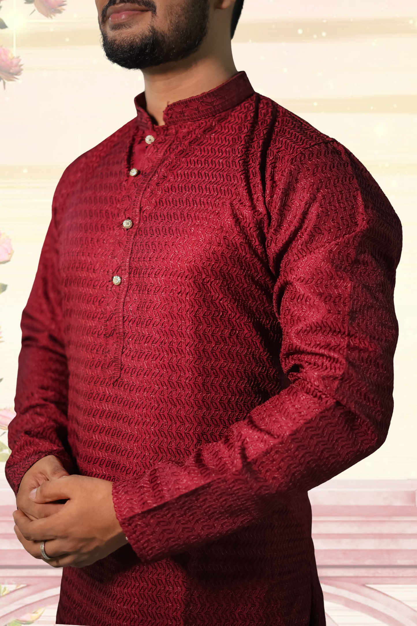 men mandarin neck kurta pyjama ethnic wear set