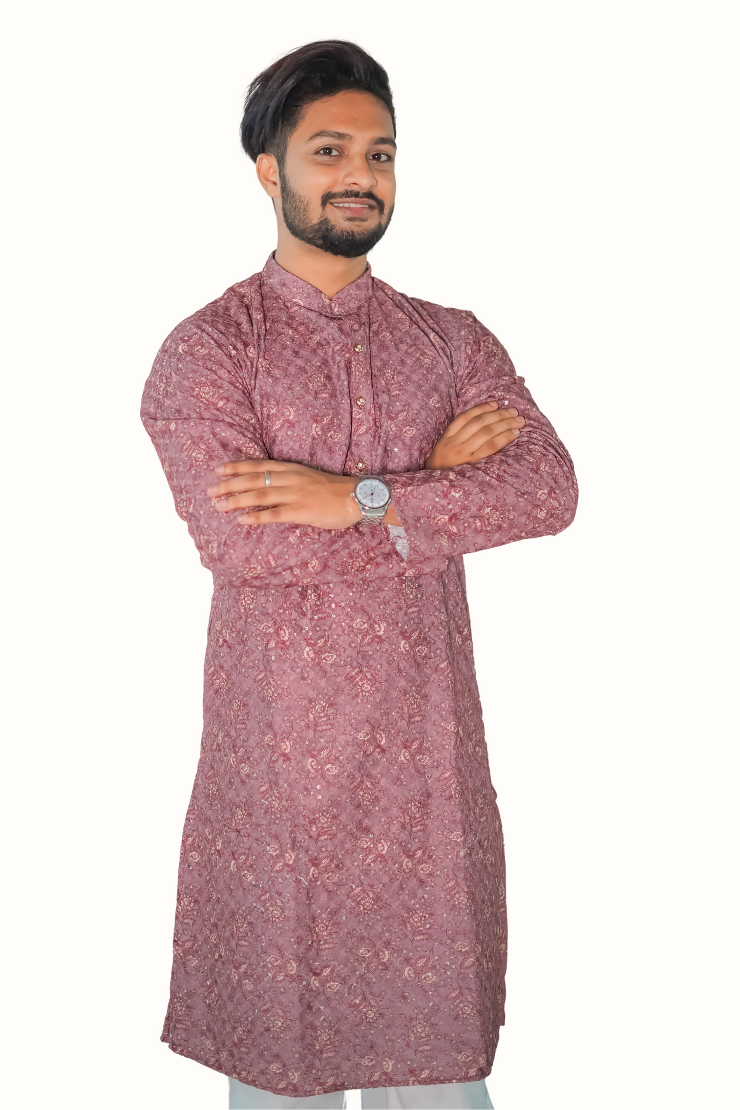 Lakhnavi Chikan Kurta Pajama Set with Metallic-Thread Embroidery