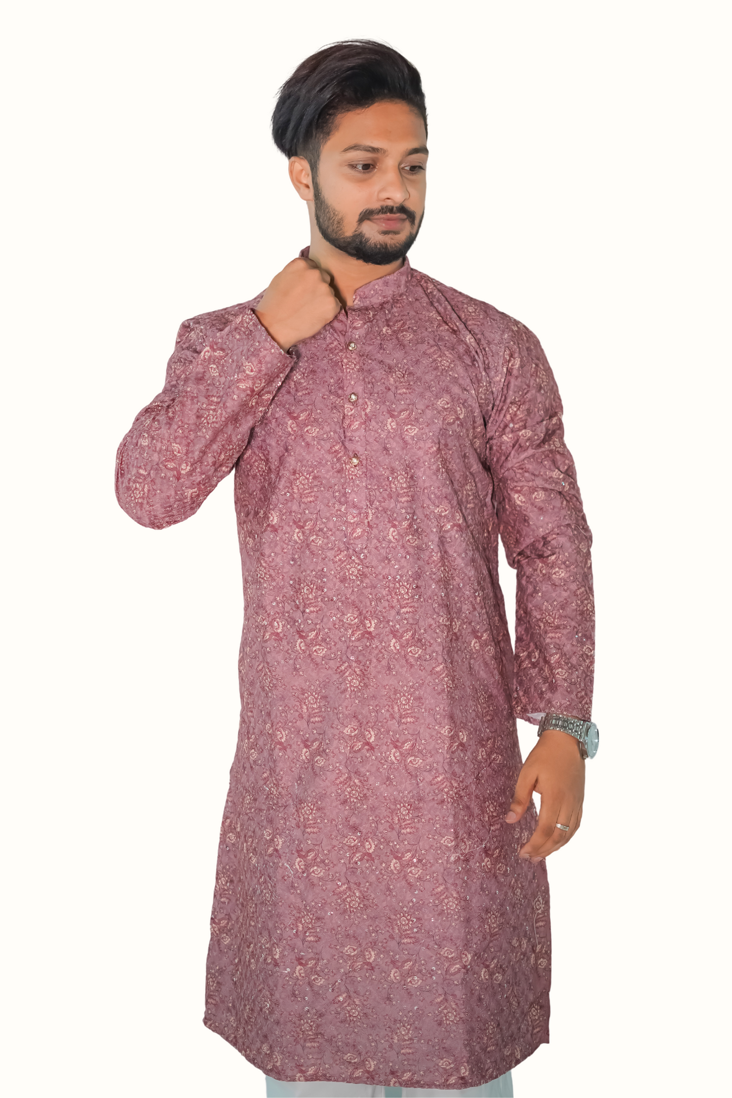 Lakhnavi Chikan Kurta Pajama Set with Metallic-Thread Embroidery