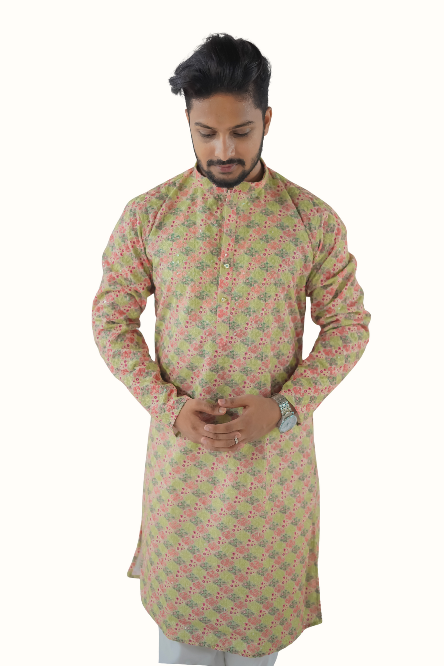Printed Poly Silk Kurta Pyjama