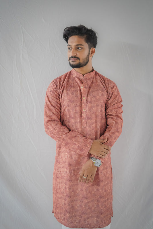 Sand Beige Self Patterned Kurta Set with Rhinestones