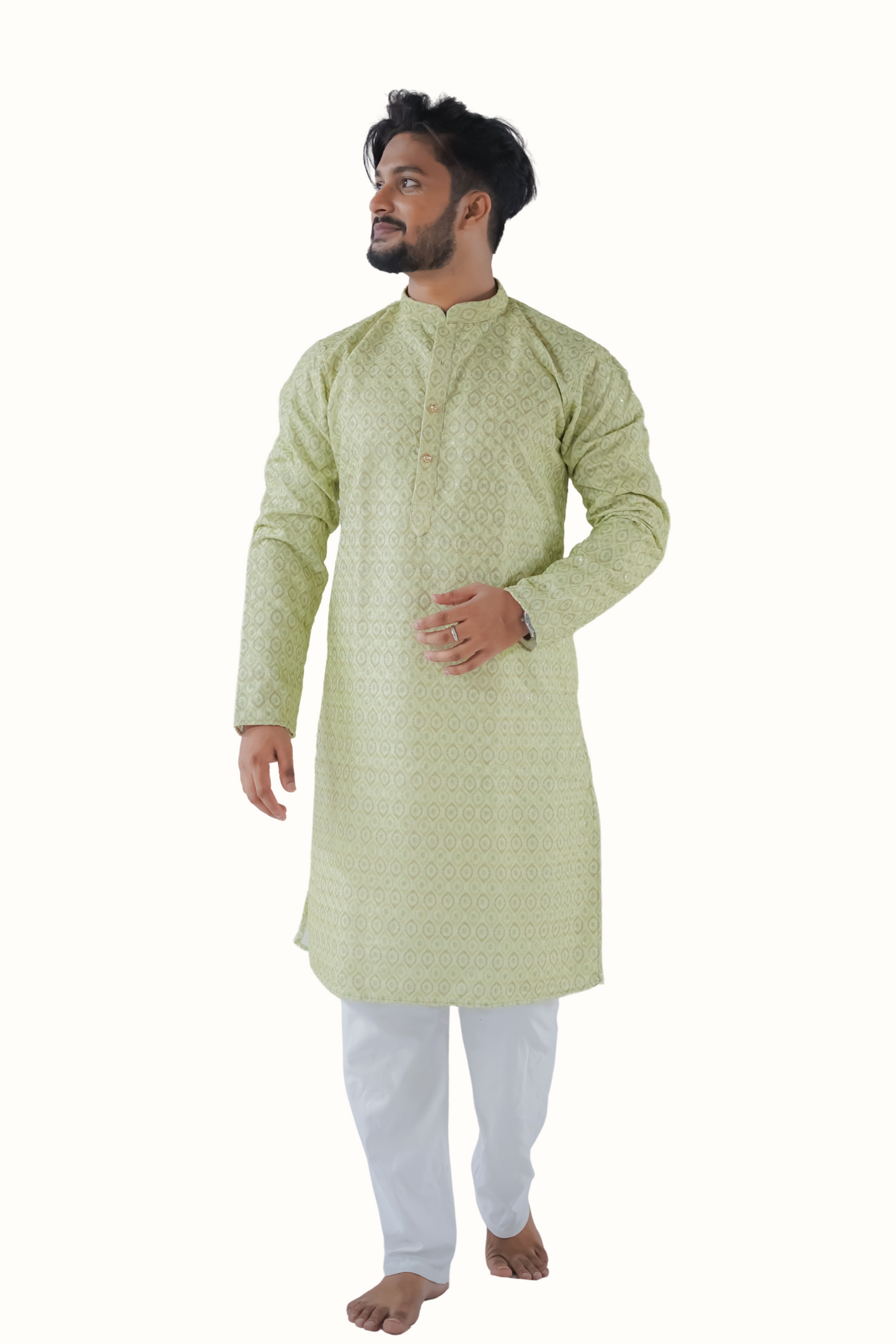 Embroidered Long Kurta with Mandarin Collar