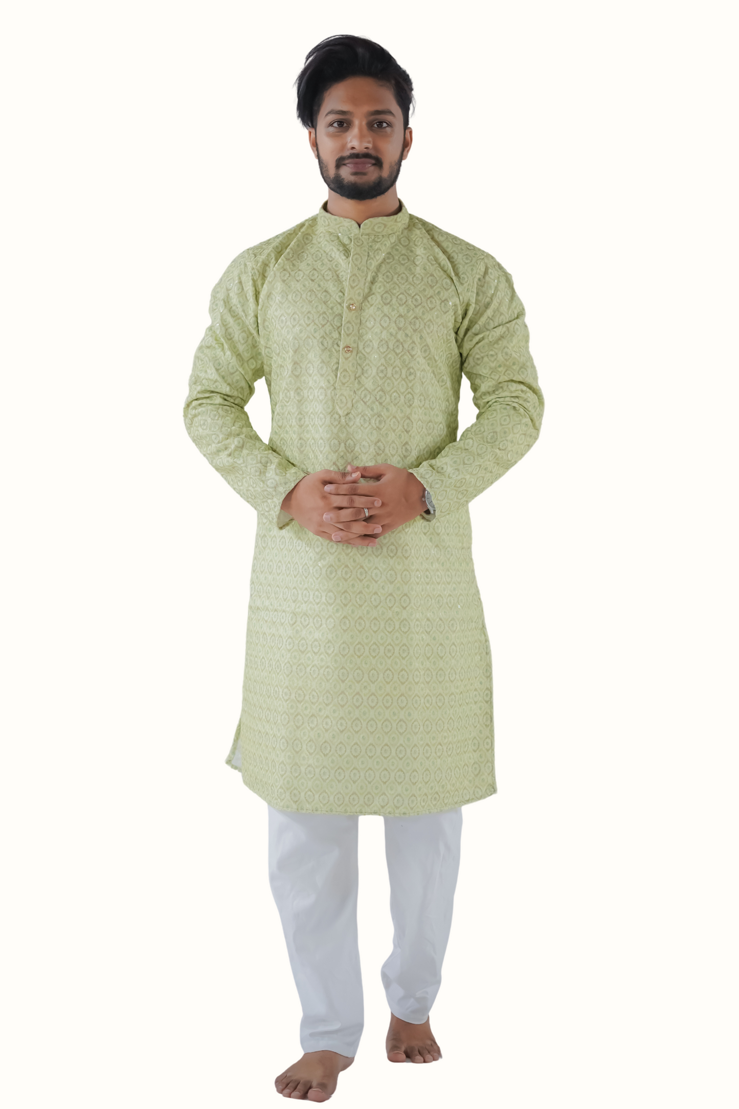 Embroidered Long Kurta with Mandarin Collar