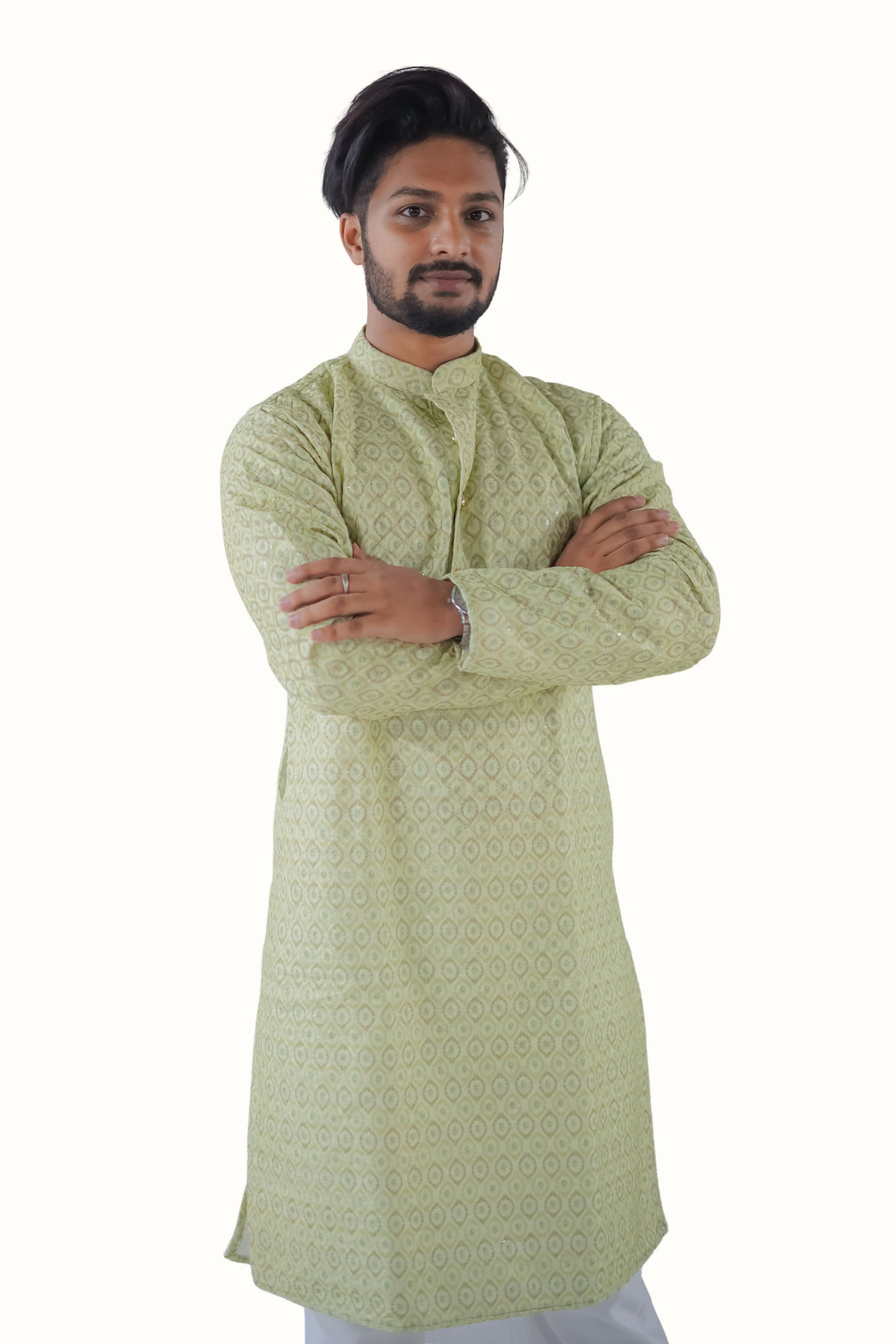 Embroidered Long Kurta with Mandarin Collar