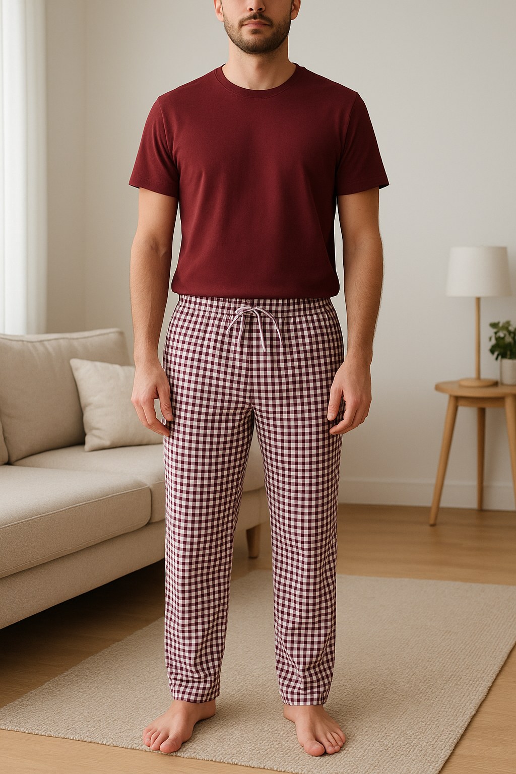 CottCraft Oxford Cotton Checked Pyjama with Side Pockets