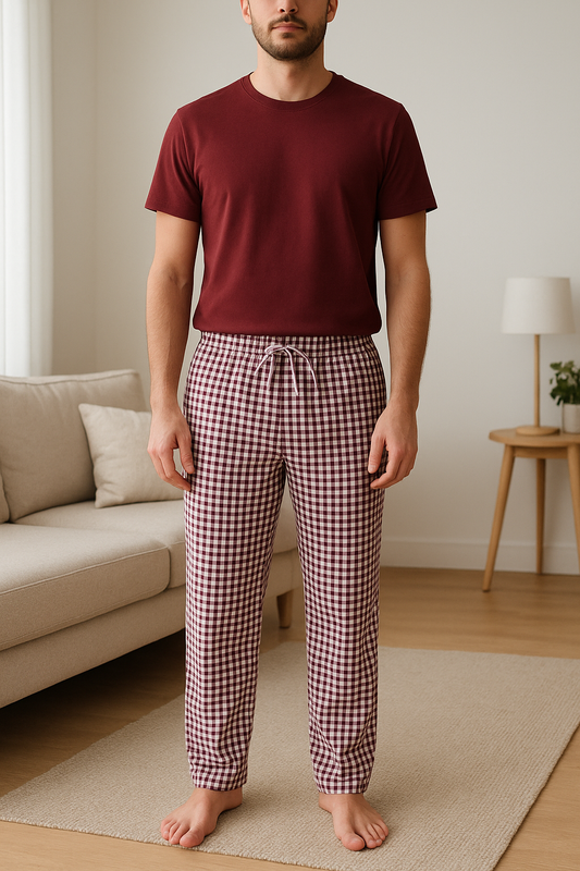 CottCraft Oxford Cotton Checked Pyjama with Side Pockets