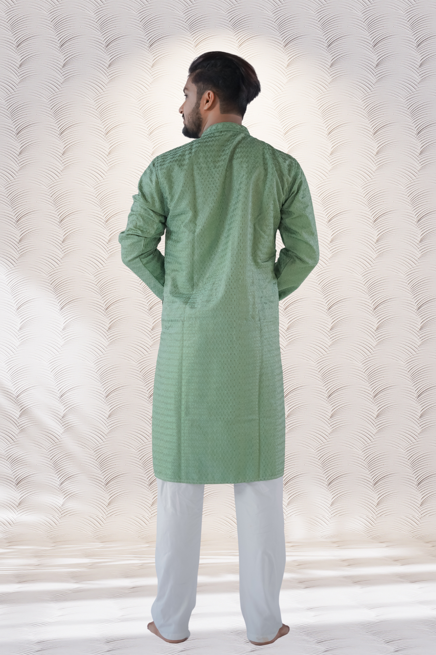Threadwork kurta in olive green