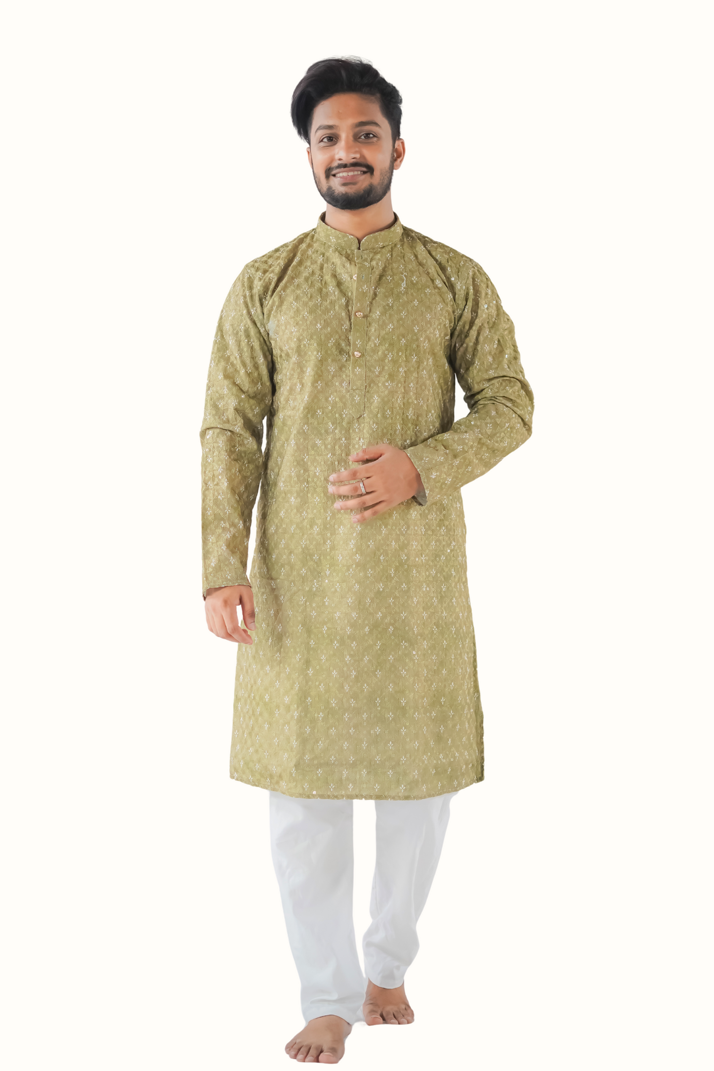 Men's Viscose Blend Embroidery Stone Work Kurta Set
