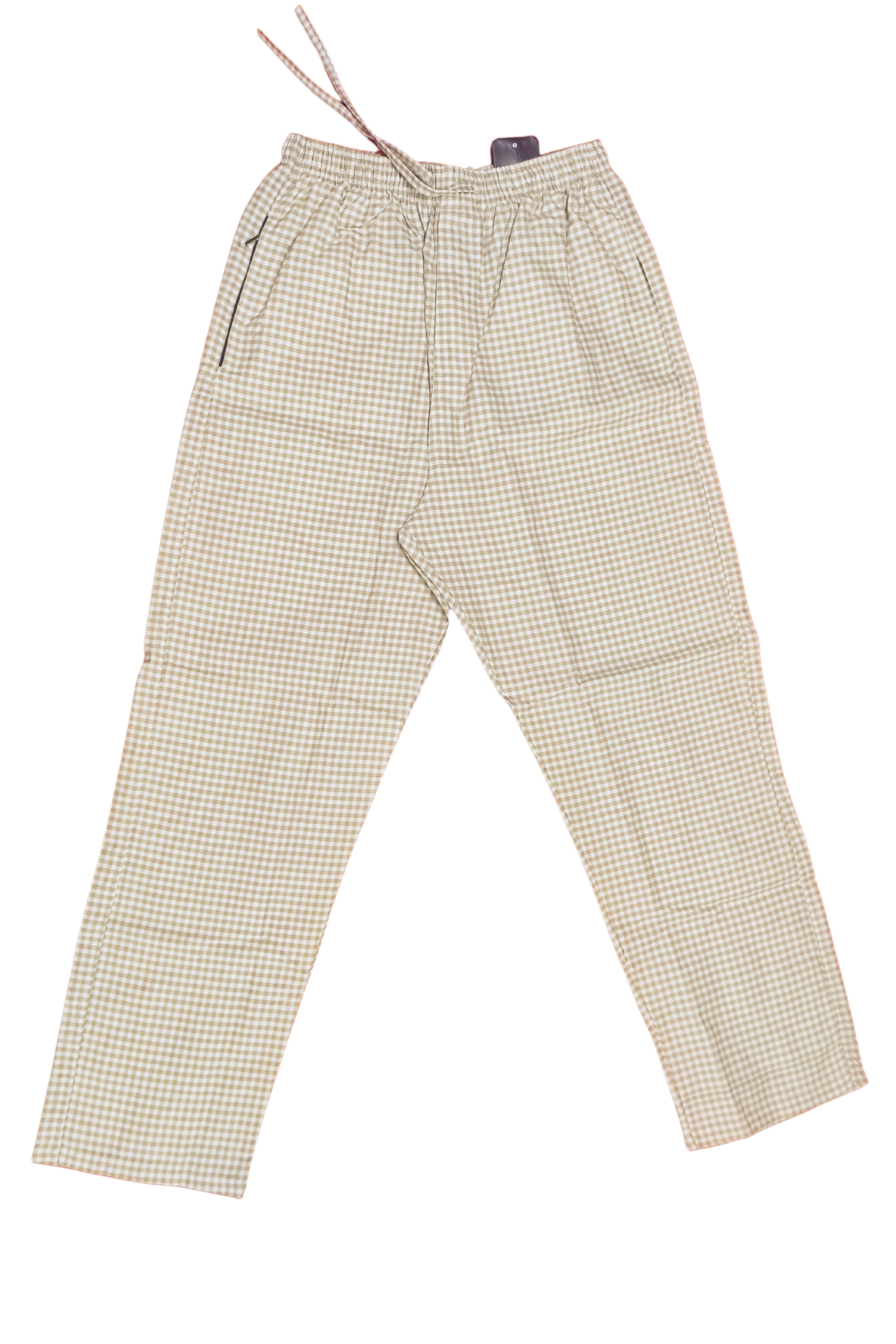 CottCraft Men’s Oxford Cotton Beige & White Checked Straight-Fit Pyjama