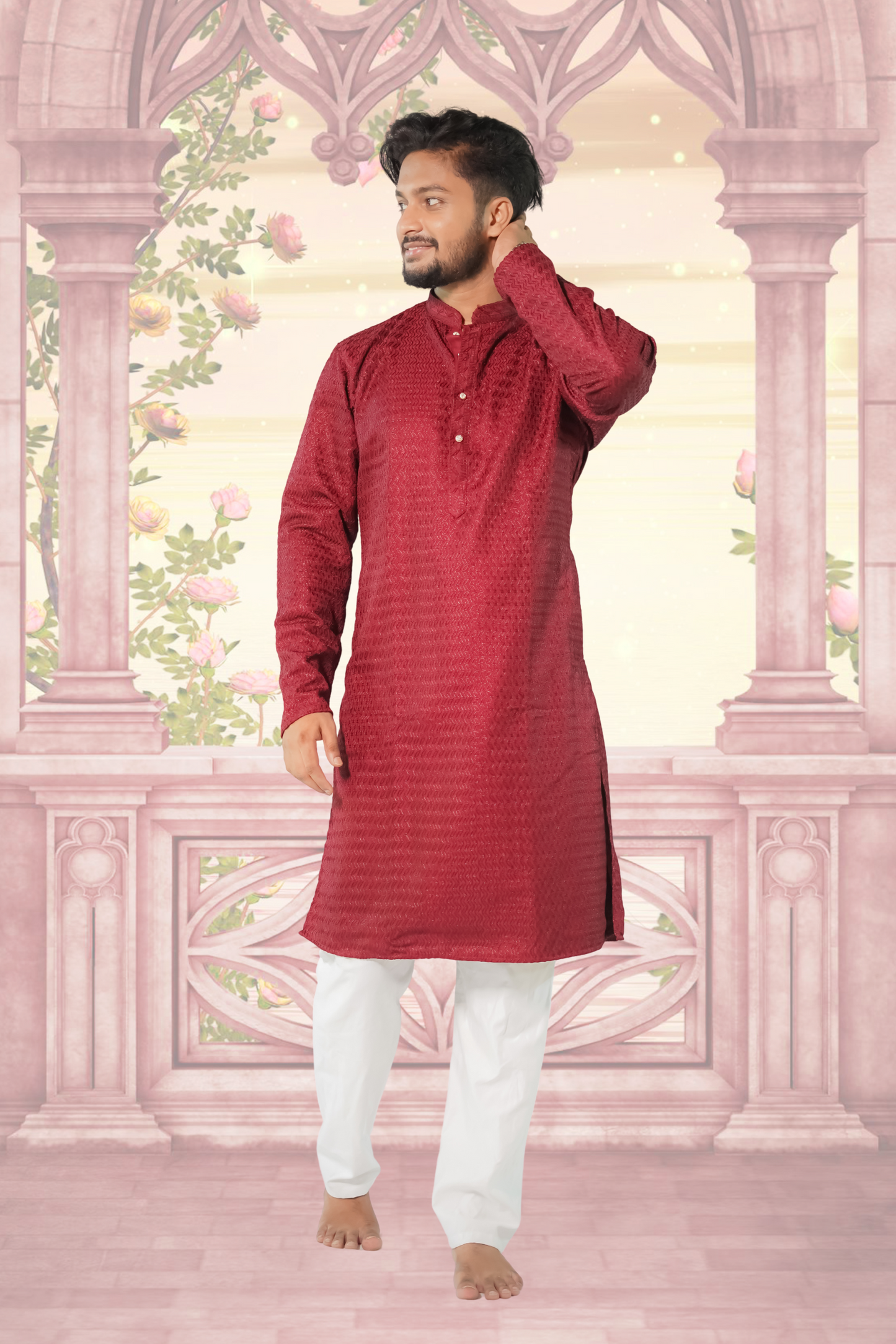 men mandarin neck kurta pyjama ethnic wear set