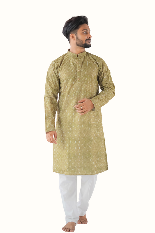 Woven Design Mandarin Collar Kurta