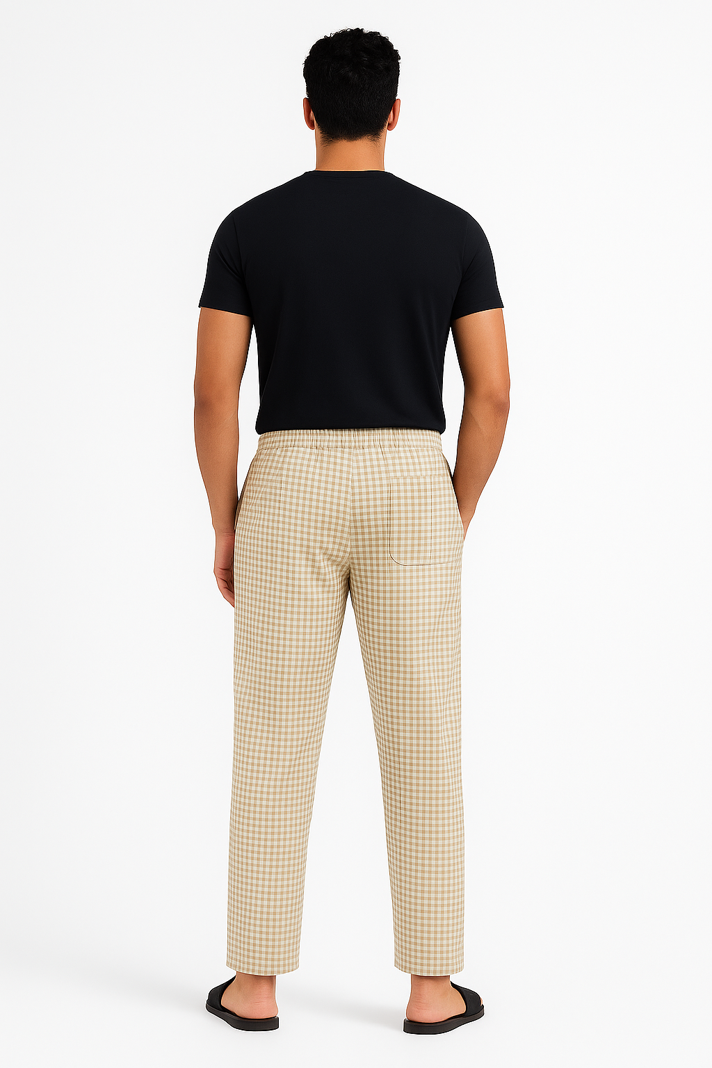 CottCraft Men’s Oxford Cotton Beige & White Checked Straight-Fit Pyjama