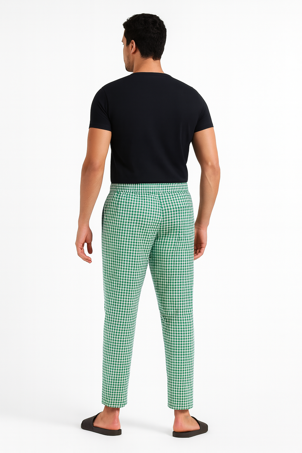 CottCraft Men’s Oxford Cotton Green & White Checked Straight-Fit Pyjama For Men