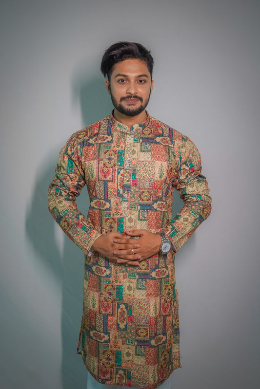 Men's stylist kurta from Cotton With Crosschat Sequence Work with payjama