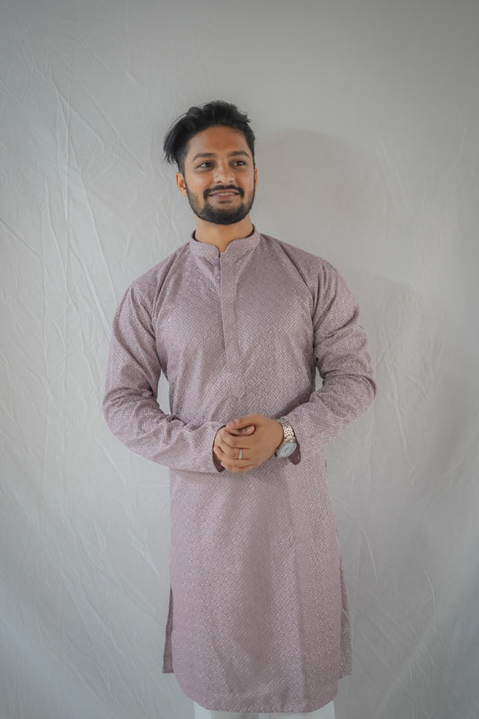 Ethnic Motifs Embroidered Mandarin Collar Straight Cotton Silk Kurta & Pyjama
