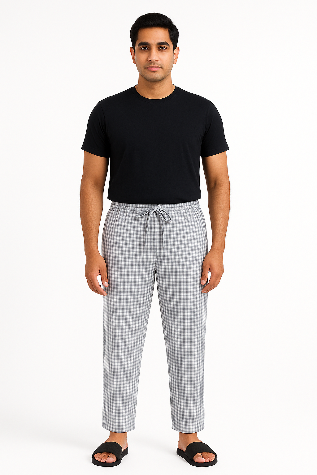 CottCraft Men’s Grey & White Checked Oxford Cotton Pyjama