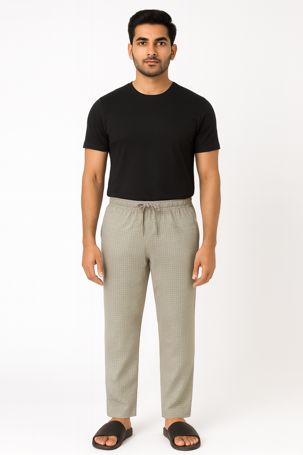 CottCraft Men’s Light Grey-Green Graph Pattern Oxford Cotton Pyjama