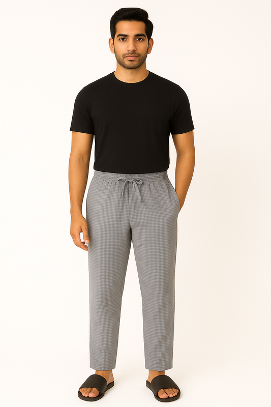 CottCraft Men’s Grey-White Graph Pattern Oxford Cotton Pyjama