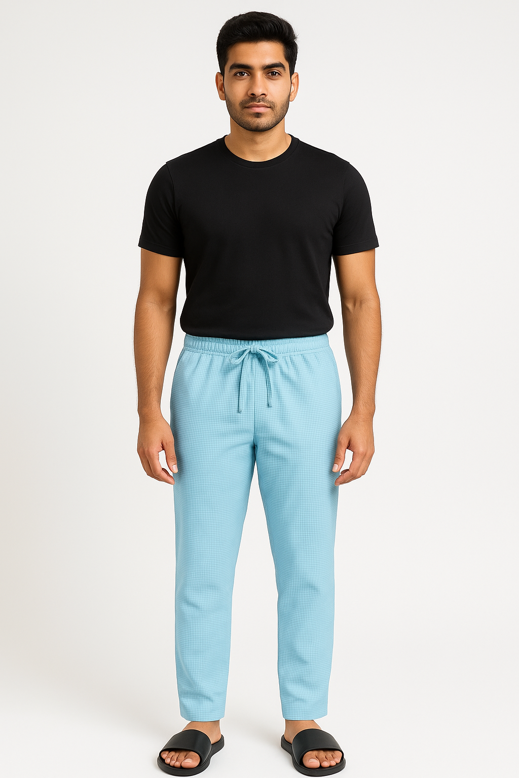 CottCraft Men’s Sky Blue Graph Pattern Oxford Cotton Pyjama