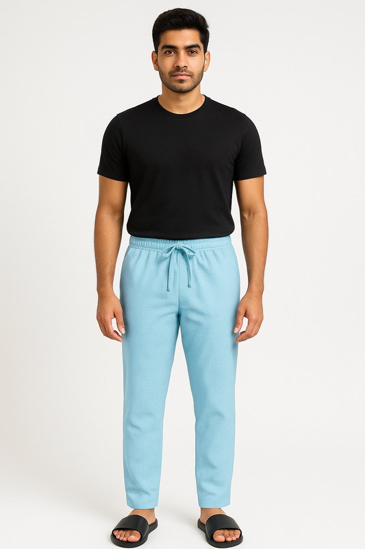 CottCraft Men’s Sky Blue Graph Pattern Oxford Cotton Pyjama