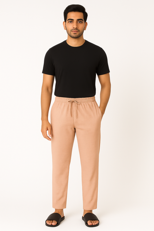 CottCraft Men’s Cream-White Graph Pattern Oxford Cotton Pyjama