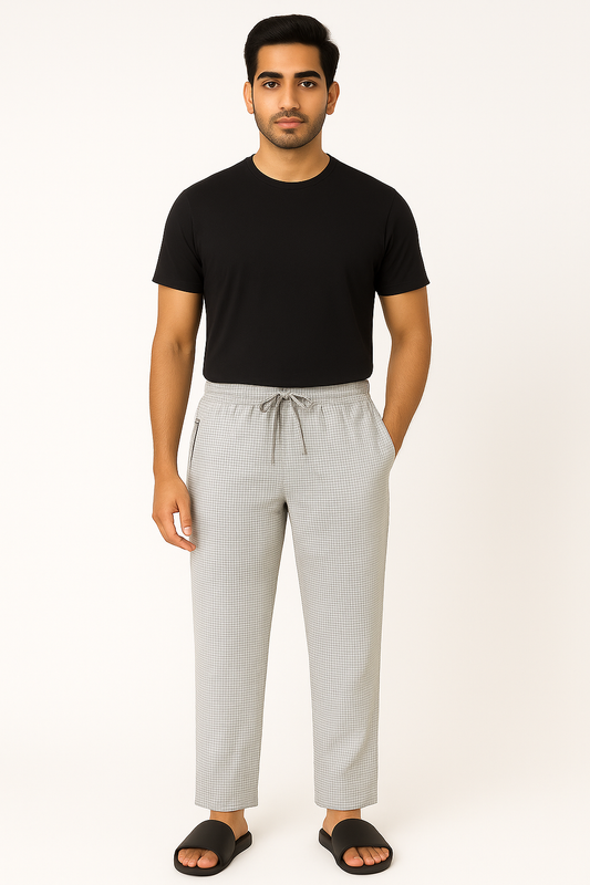 CottCraft Men’s White-Black Graph Pattern Oxford Cotton Pyjama