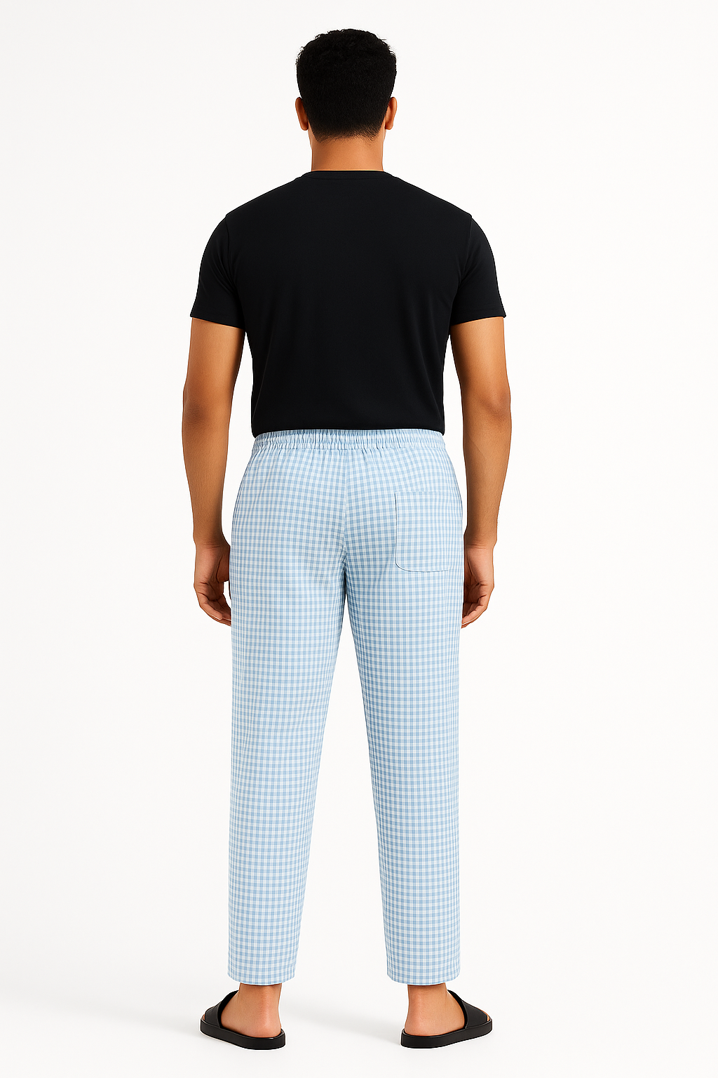 CottCraft Men’s Oxford Cotton Sky Blue & White Checked Straight-Fit Pyjama with Side Pockets