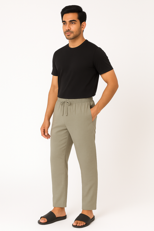 CottCraft Men’s Light Grey-Green Graph Pattern Oxford Cotton Pyjama