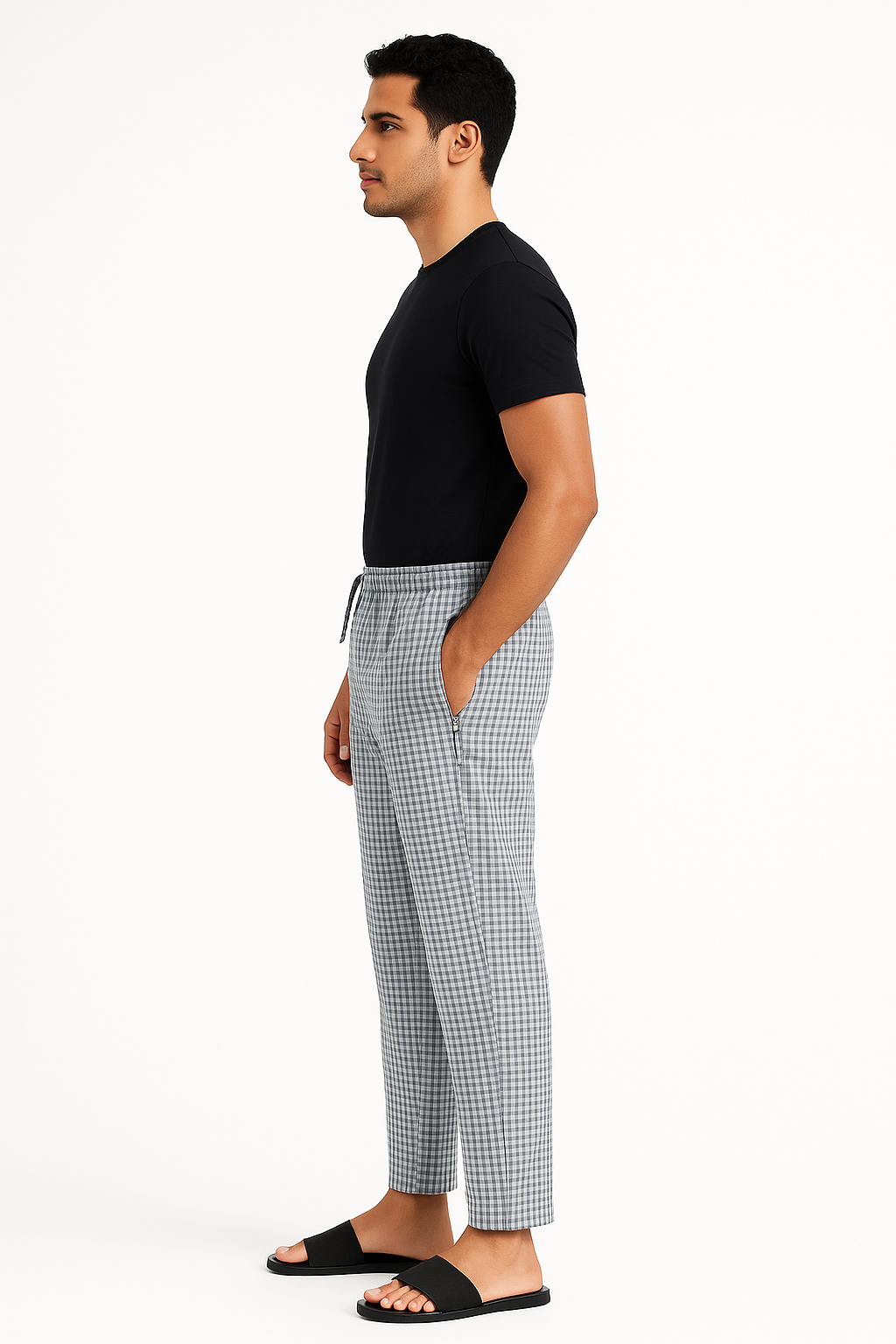 CottCraft Men’s Grey & White Checked Oxford Cotton Pyjama