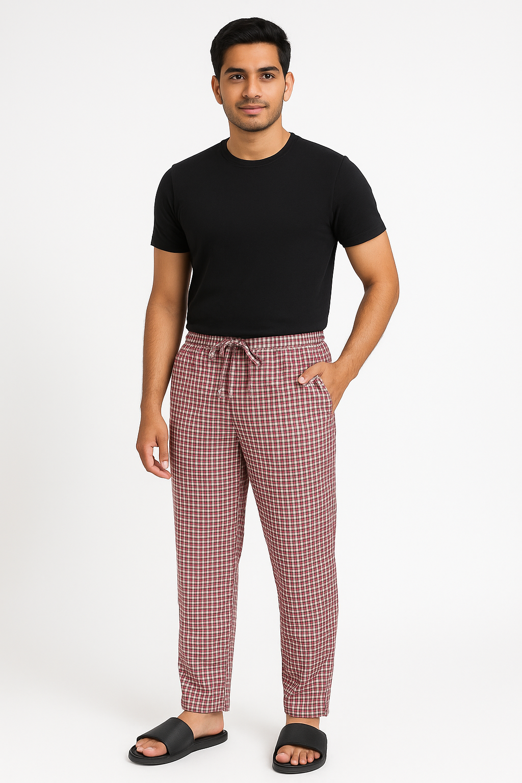 CottCraft Oxford Cotton Checked Pyjama with Side Pockets