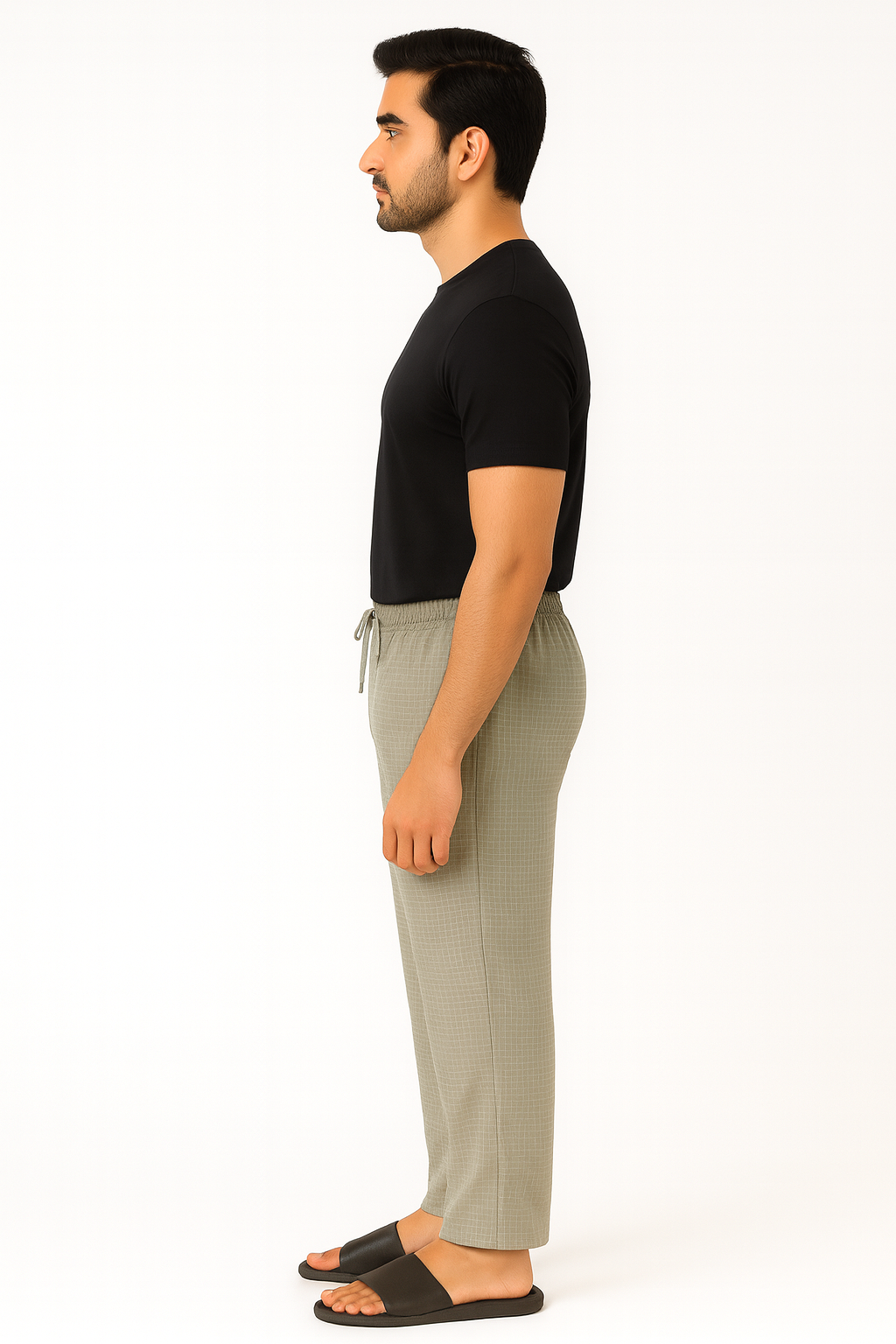 CottCraft Men’s Light Grey-Green Graph Pattern Oxford Cotton Pyjama