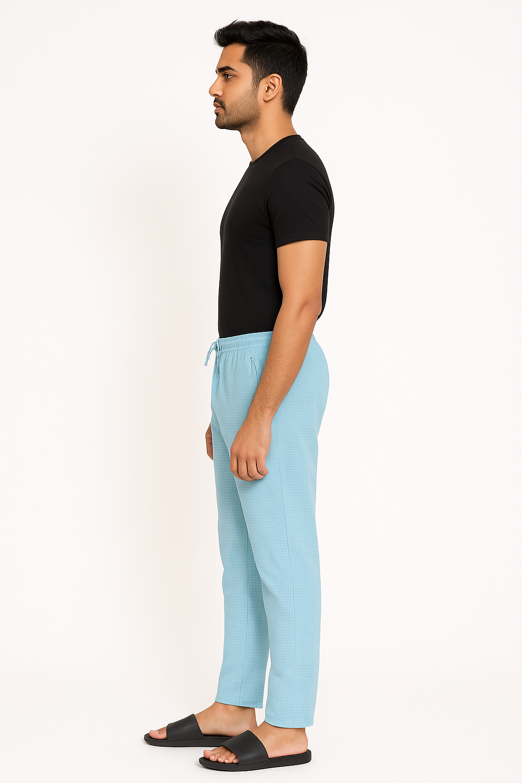 CottCraft Men’s Sky Blue Graph Pattern Oxford Cotton Pyjama