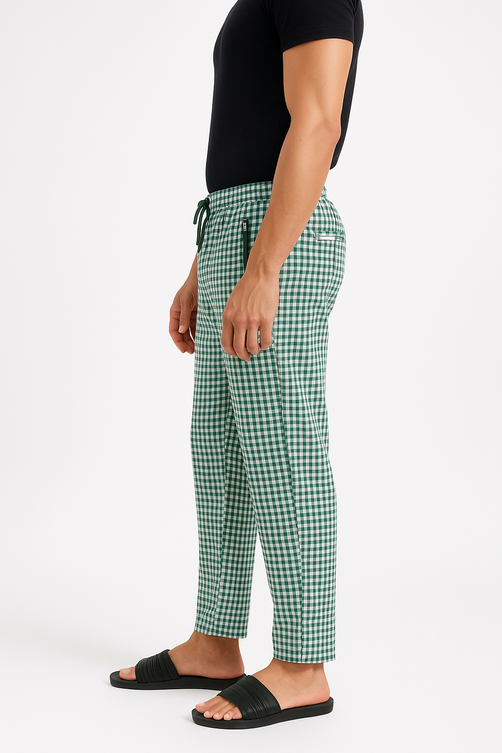 CottCraft Men’s Oxford Cotton Green & White Checked Straight-Fit Pyjama For Men